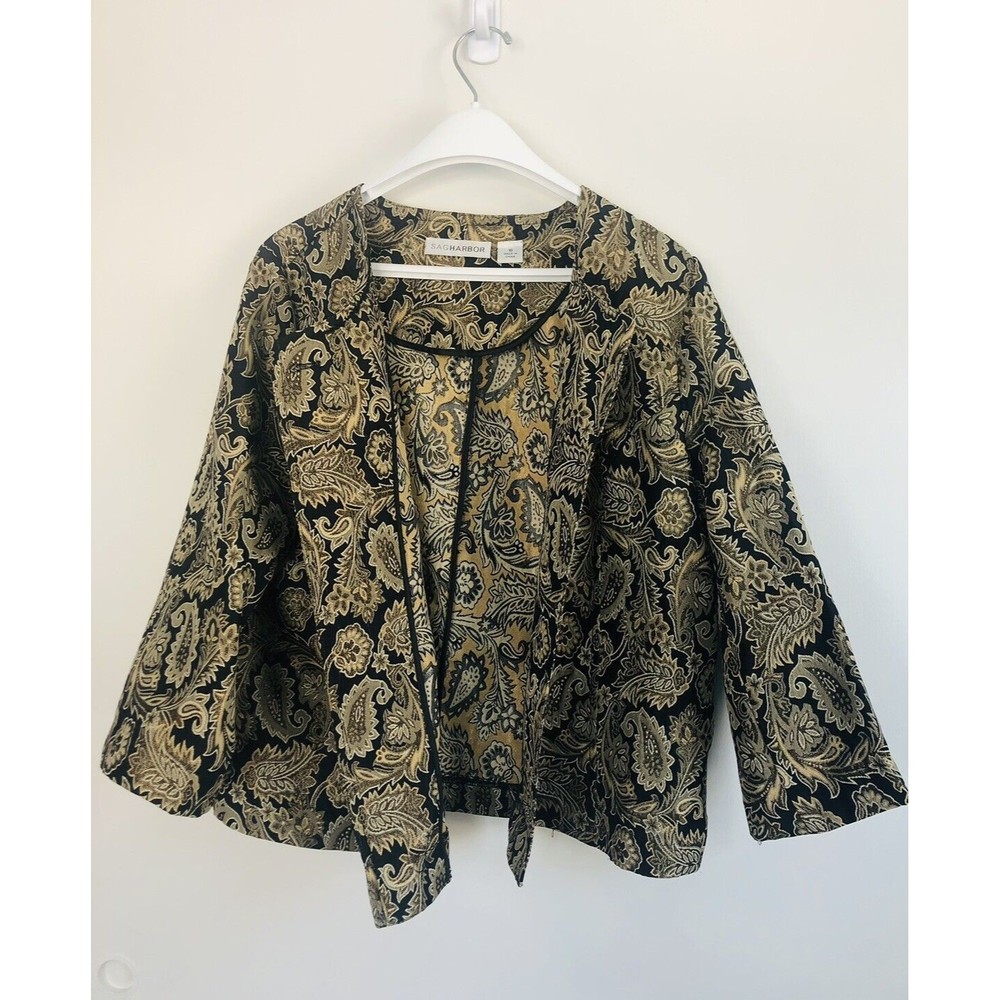 Sag Harbor Black and Gold Paisley Blazer